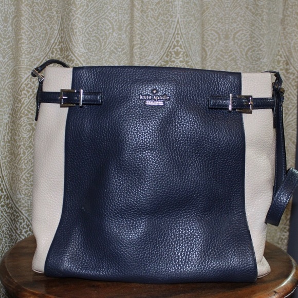 kate spade Handbags - KATE SPADE Navy & White Pebbled Leather Bag